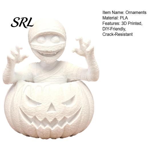 Unique Tabletop Display Piece 3D Printed Pumpkin Boy Figurine, Unpainted White DIY Statue, Creative Halloween Party Supplies Mummy Sculpture,
