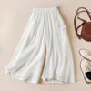 Летние свободные однотонные хлопковые льняные укороченные брюки с эластичным поясом для женщин, женские брюки