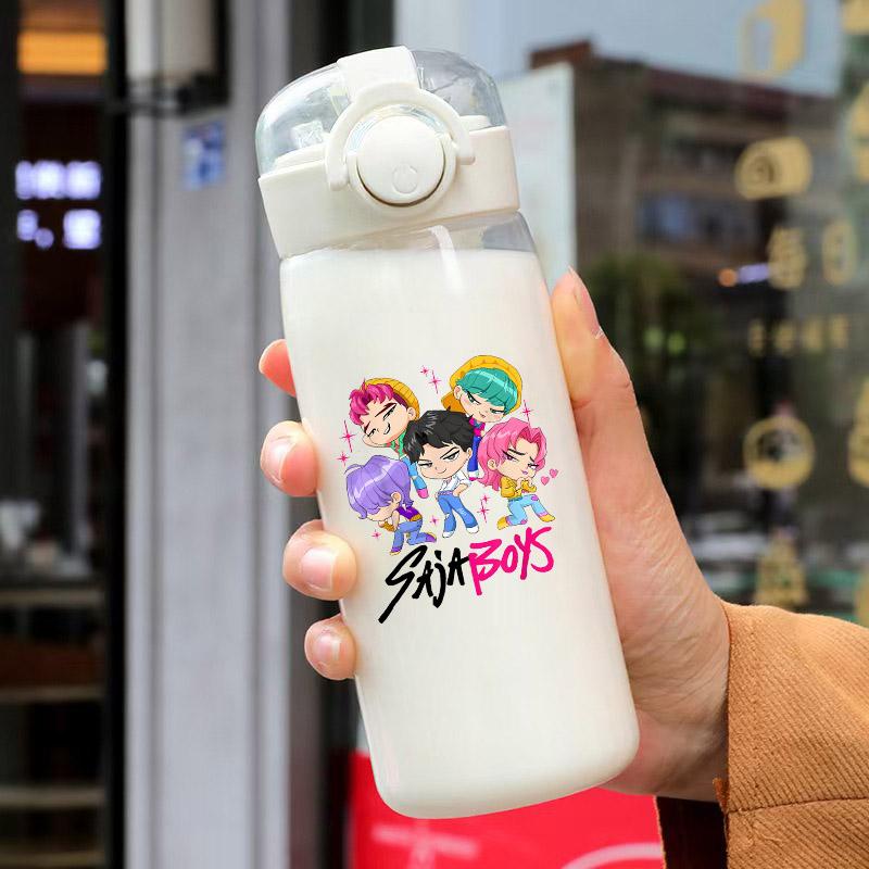 KPop Охотники на демонов Спортивная прозрачная бутылка для воды Портативная для спортзала Путешествий Прозрачная Герметичная Питьевая Матовая 400 мл Игра Развлекательная Безопасная Подходит для детей Веселая