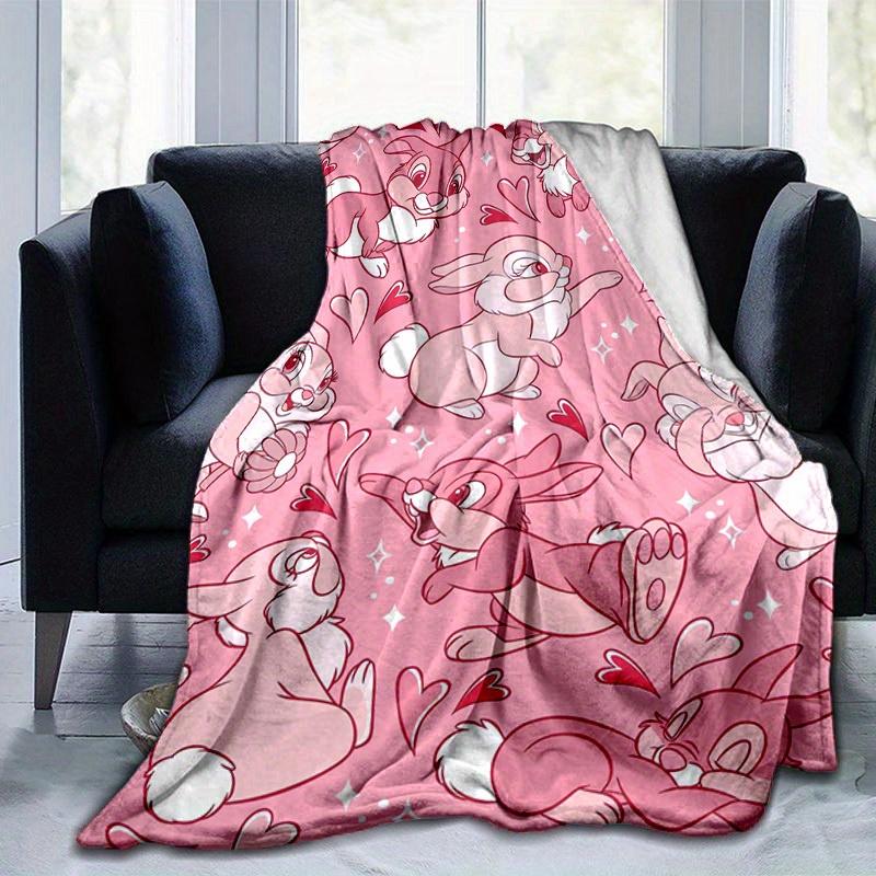 1pc, Pink Bunny Love Heart Print Blanket Home Decor, Couch Throw, Outdoor Blanket, Gift for Her Him, Flannel Blanket, Suitable for Bedroom,