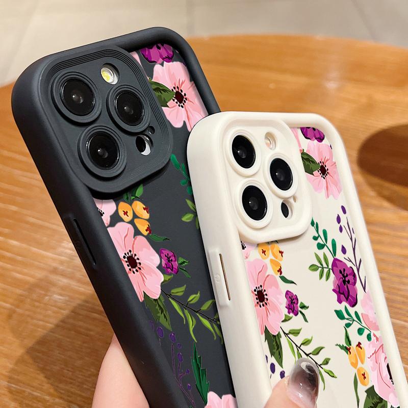 Luxury Floral Print TPU Matte Case For iPhone 16 Pro Max 15 Pro 14 13 12 11 XS XR 8 7 Soft Silicone Shockproof Phone Cover