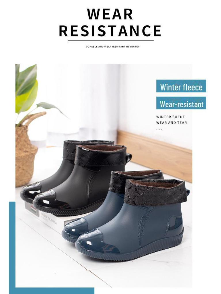 Мужские блестящие повседневные резиновые сапоги с низким верхом - Водонепроницаемая обувь на толстом низком каблуке