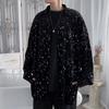 Весна и осень Черная Звездное небо Эластичная Драпированная Рубашка Мужская Повседневная Свободная Верхняя Одежда Блестящая Рубашка Молодежный Модный Кардиган
