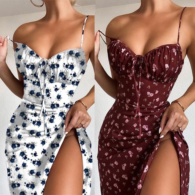 Women Sexy Floral Print  Dresses Sexy Sleeveless V-neck  Summer Dresses