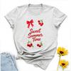 Red Cherry Bow Crew Neck Short Sleeve Tshirt Sweet Summer Time Retro Fruit Design Funny Outdoors High Quality Cotton Shortsleev