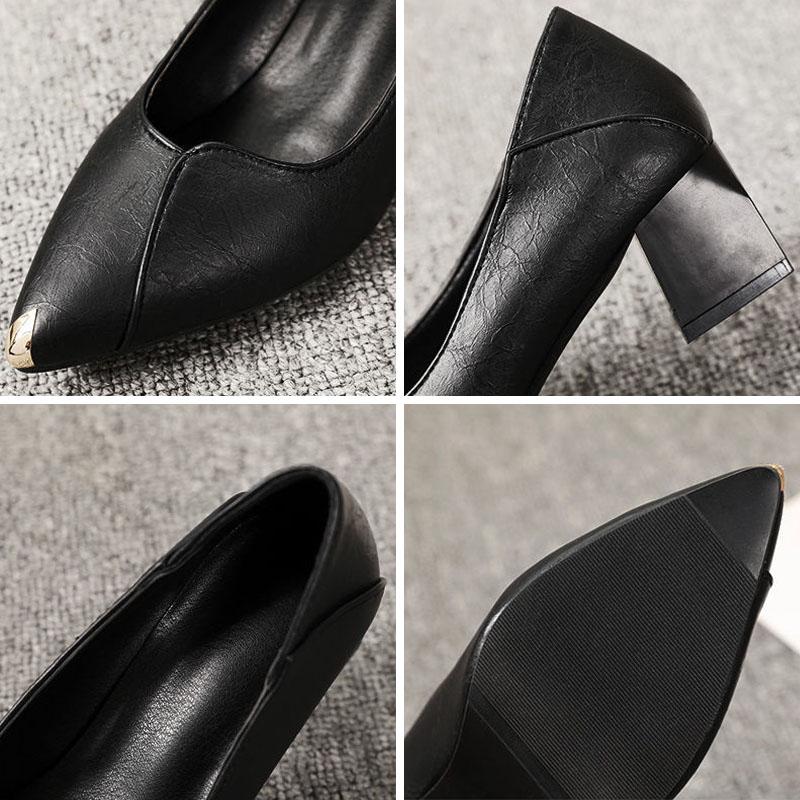 High-heeled Shoes Women's Thick Heels Spring and Summer Korean Version Joker Pointed Shoes Middle School Shoes with Work Shoes
