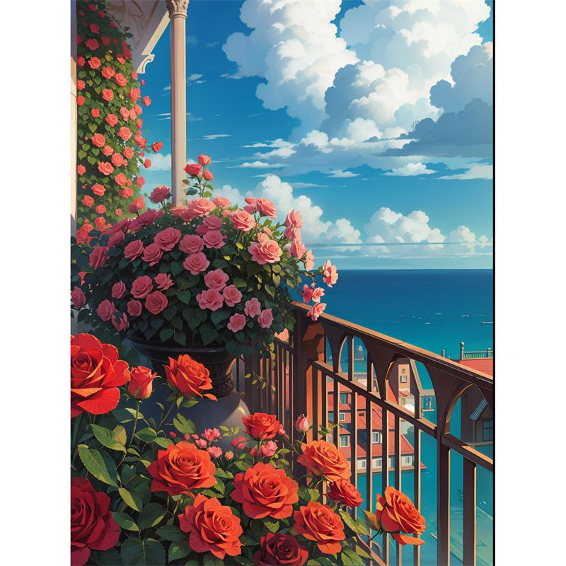 5D DIY Алмазная картина Цветочный пейзаж Алмазная вышивка Картина Полная круглая Алмазная мозаика DIY Стразы Домашний декор Подарки