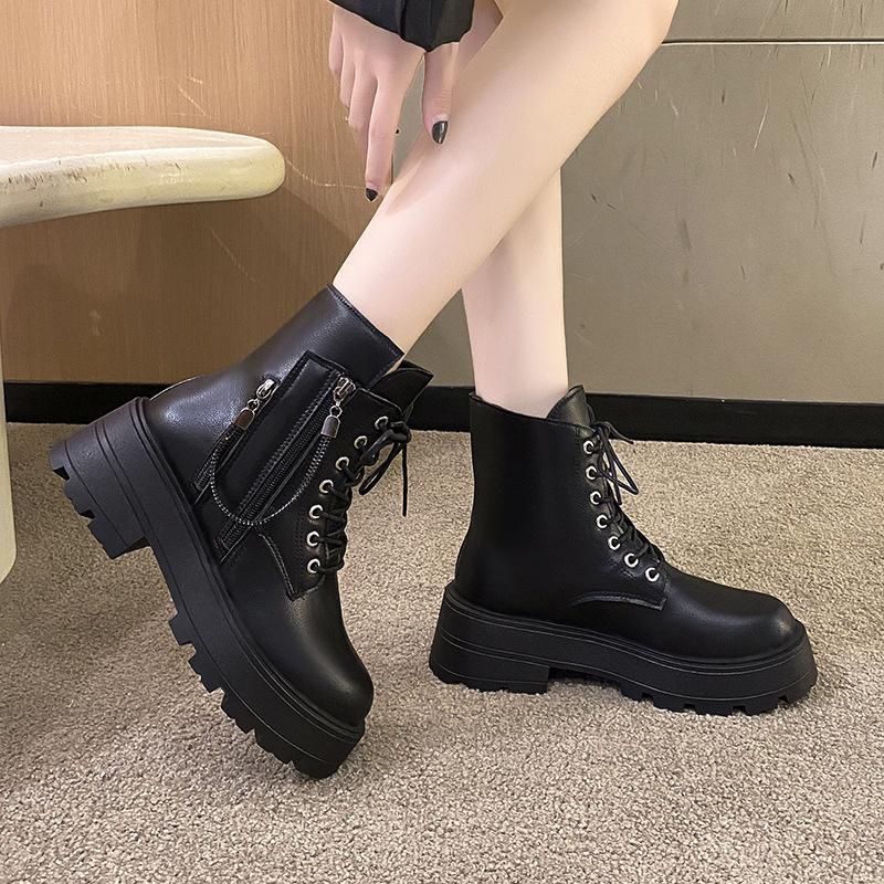 Короткие ботинки британского дизайна для женщин 2024 года, осень и зима, новые мотоциклетные ботинки с двойной молнией, короткие ботинки на толстой подошве