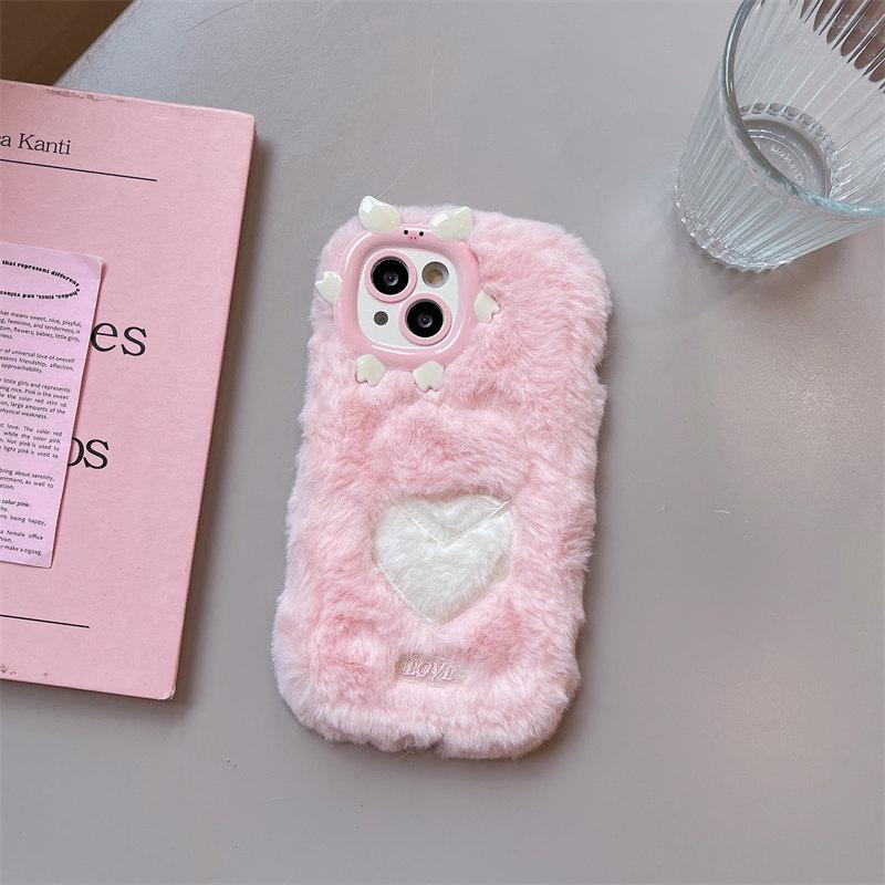 Осенне-зимний плюшевый чехол для объектива с рисунком свиньи в оправе для телефона iPhone 15 14 13 12 11 Pro Max, универсальный защитный чехол от падения