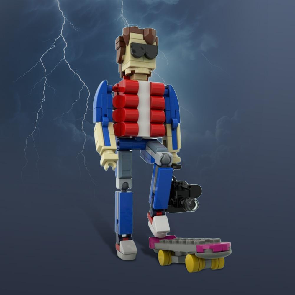 Gobricks MOC Марти МакФлай со скейтбордом и камерой Строительные блоки Назад в будущее Кирпичи Модель Образовательные игрушки Подарок