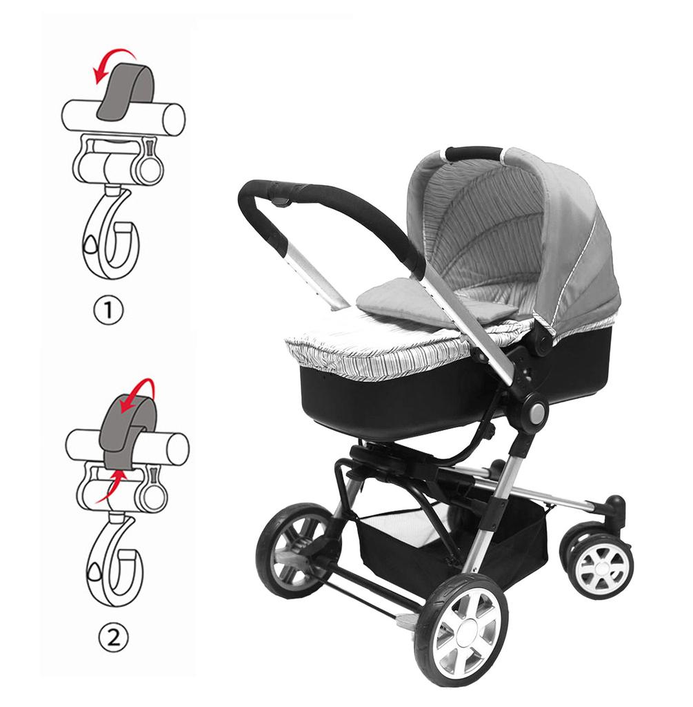 Крючок для детской коляски, для подвешивания сумок с подгузниками, продуктов и многого другого, вращающийся на 360 градусов органайзер для детской тележки, вешалка для коляски, декор