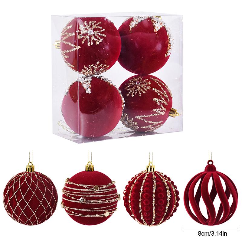 4Pcs 8CM Wine Red Christmas Ball Ornaments Big Xmas Tree Hanging Pendant 2024 Christmas Decorations For Home 2025 New Year Gifts
