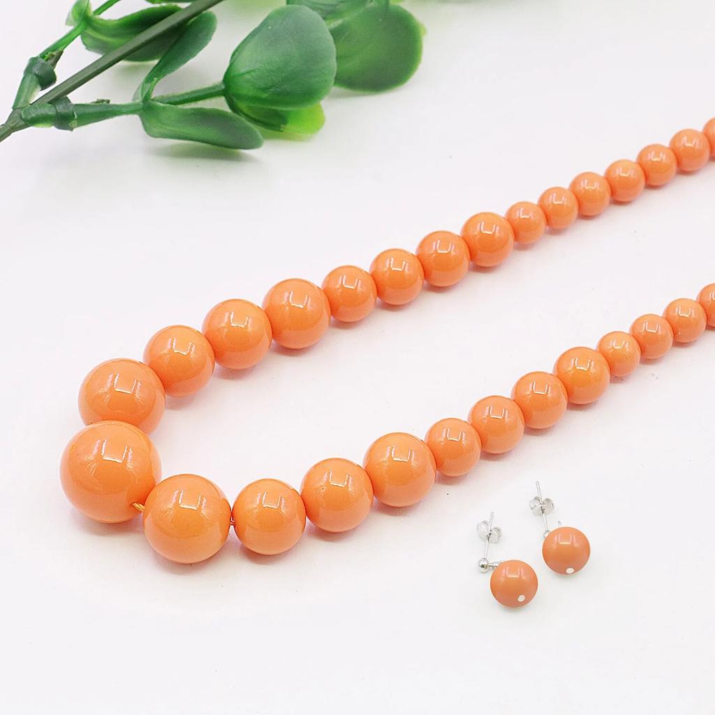 6-14 мм оранжевые круглые жемчужные бусины в форме башни, комплект ожерелья / сережек, дизайн ювелирных изделий, шейная цепочка, удлинительная цепочка 5 см, праздничные подарки для женщин