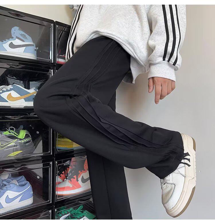 Унисекс повседневные хлопковые полосатые спортивные брюки: Новый весенне-осенний прямой фасон