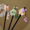 Handmade Flower Hair Sticks Retro Party Hair Bun Women Hair Jewelry Wooden Hairpin for Hanfu