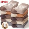 5 Pairs Women Thermal Wool Winter Socks - Christmas Reindeer & Snowflake Design, Thick Warm Mid-Calf Elegant Casual Socks, Comfortable Sock Material