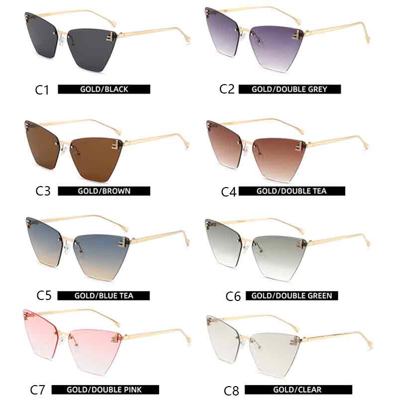 Винтажные безободковые металлические солнцезащитные очки «кошачий глаз» для женщин и мужчин, градиентные, роскошный бренд, солнцезащитные очки для путешествий и активного отдыха, женские и мужские очки, защита от УФ-лучей UV400