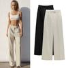 Slim Looking High Waist Loose Drape Texture Mop Trousers