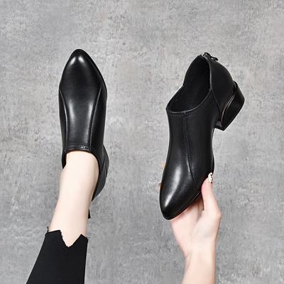 Женские туфли-лодочки на высоком каблуке 2025 весна новая первый слой коровьей кожи с глубоким вырезом женские туфли толстый каблук задняя молния базовая модель