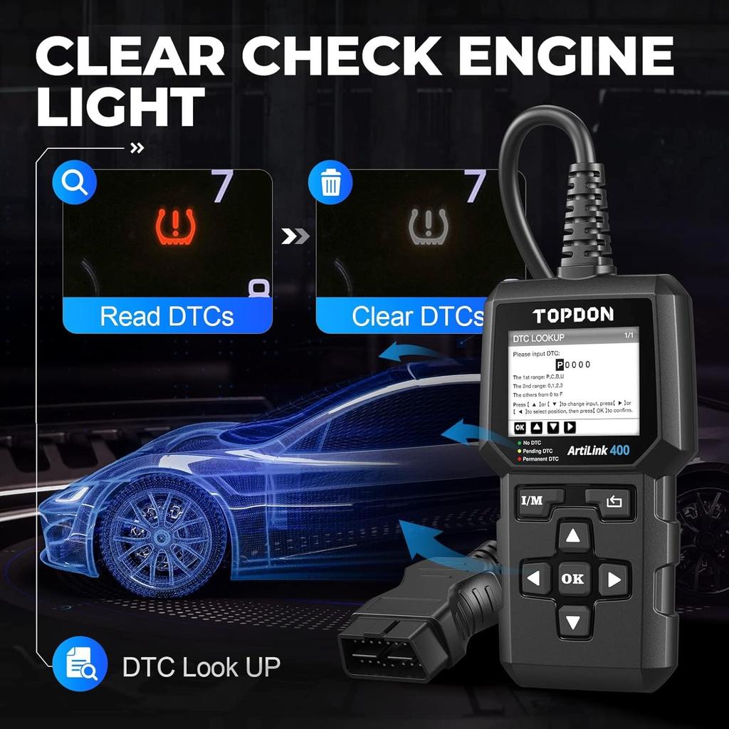 AL400 OBD2 Сканер, Полный считыватель кодов OBDII с поиском DTC, Сброс кодов, Стоп-кадр, I/M одним кликом, Пожизненные обновления