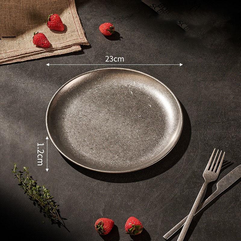 304 Stainless Steel Plates Vintage Multi-Function Storage Tray Classical Durable Western Dish Steak Dessert Plate Table Decor