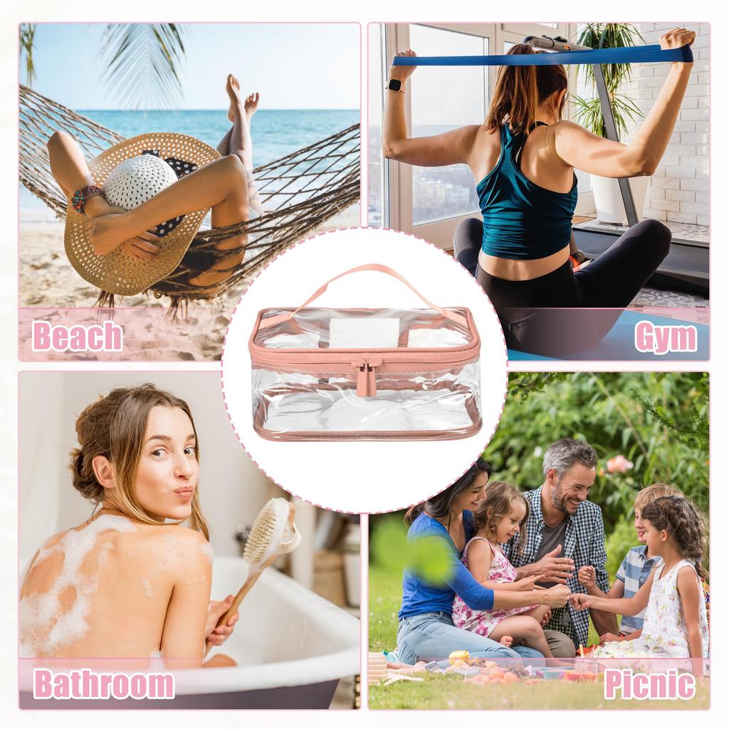 VOCOSTE Makeup Clear Makeup Transparent for Cherry Blossom and Navy Pouch, Bag, Waterproof, PVC, Travel, 2-Piece Set,