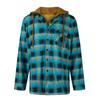 Men's Quilted Lined Button Down Plaid Shirt Add Velvet To Keep Warm Jacket With Hood