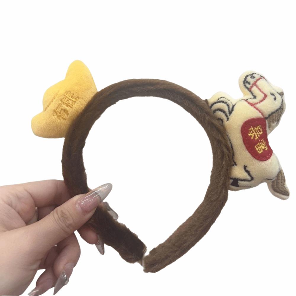 Exquisite Cartoon Horse Hair Hoop Plush New Year Mascot Headband Party Pony Headpiece  Celebration