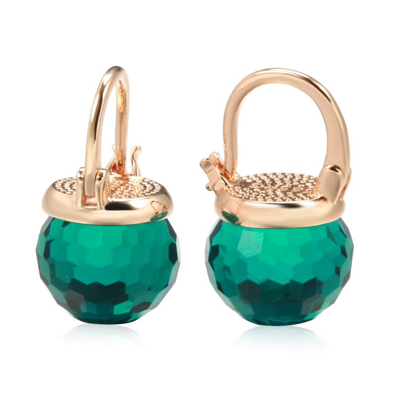 Fashion Golden Glass Ball Drop Earrings Hang Ear Football Cut Emeral Red Crystal Hoop Earrings Party Sparkling Jewelry ARI