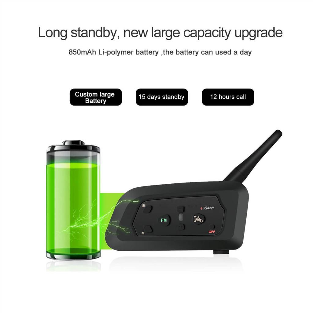 V4 PRO Мотоциклетный шлем Bluetooth-гарнитура для связи 1200 м 4 водителя Полный дуплекс Интерфон с FM-радио Водонепроницаемый коммуникатор