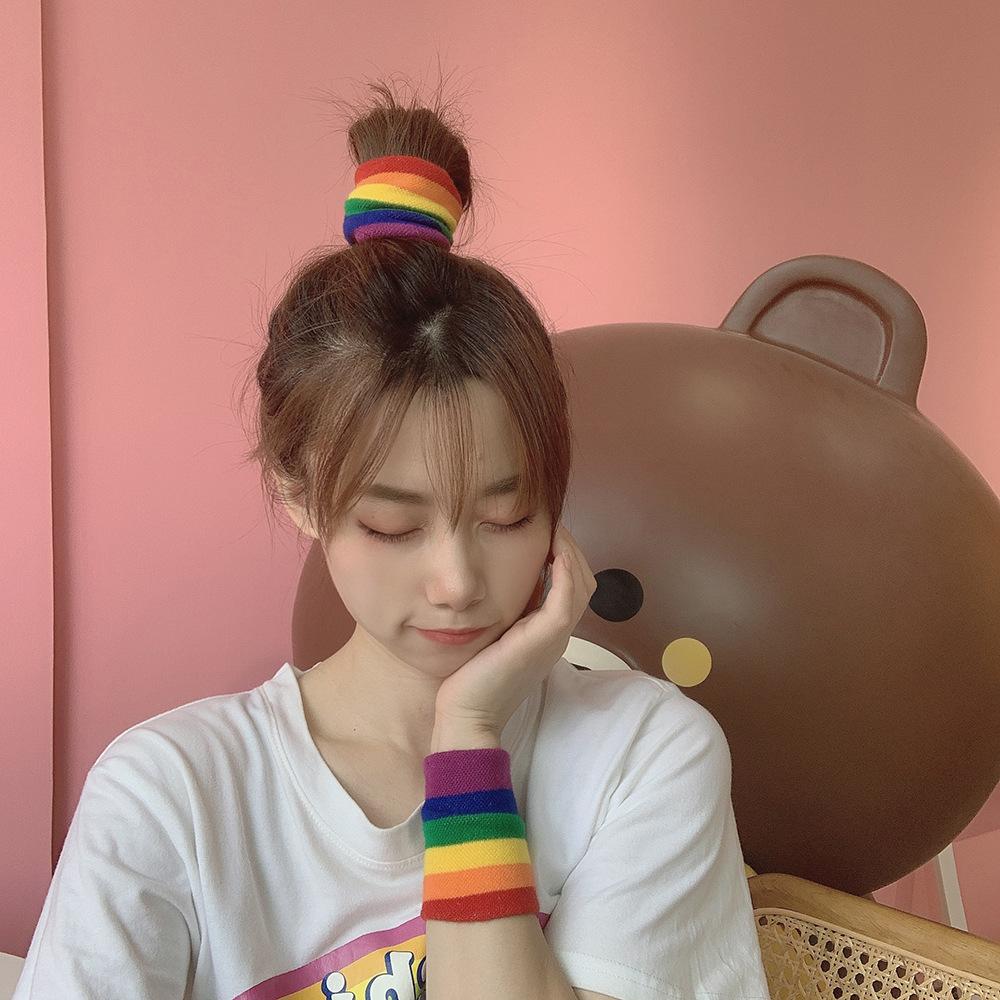 Women Running Cotton Soft Badminton Warm Bracers Rainbow Color Wristband Hand Wrap