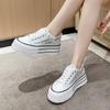 Platform Canvas Shoes Women's Summer Mesh Hollow Breathable Board Shoes 2025 New Versatile Lace-up Round Head Mesh Shoes
