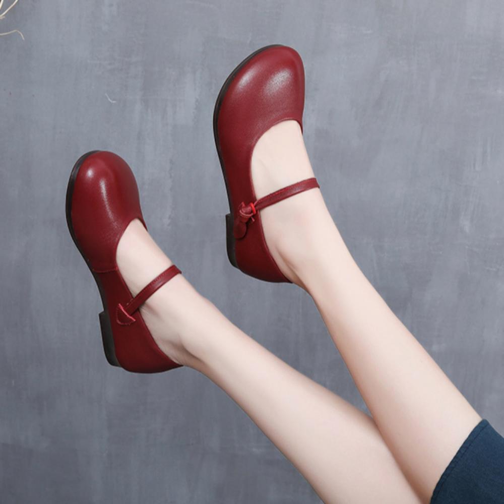 Туфли ручной работы в стиле ретро на плоской подошве из натуральной кожи с мягкой подошвой, удобные туфли для среднего и пожилого возраста, простые женские туфли на весну и осень