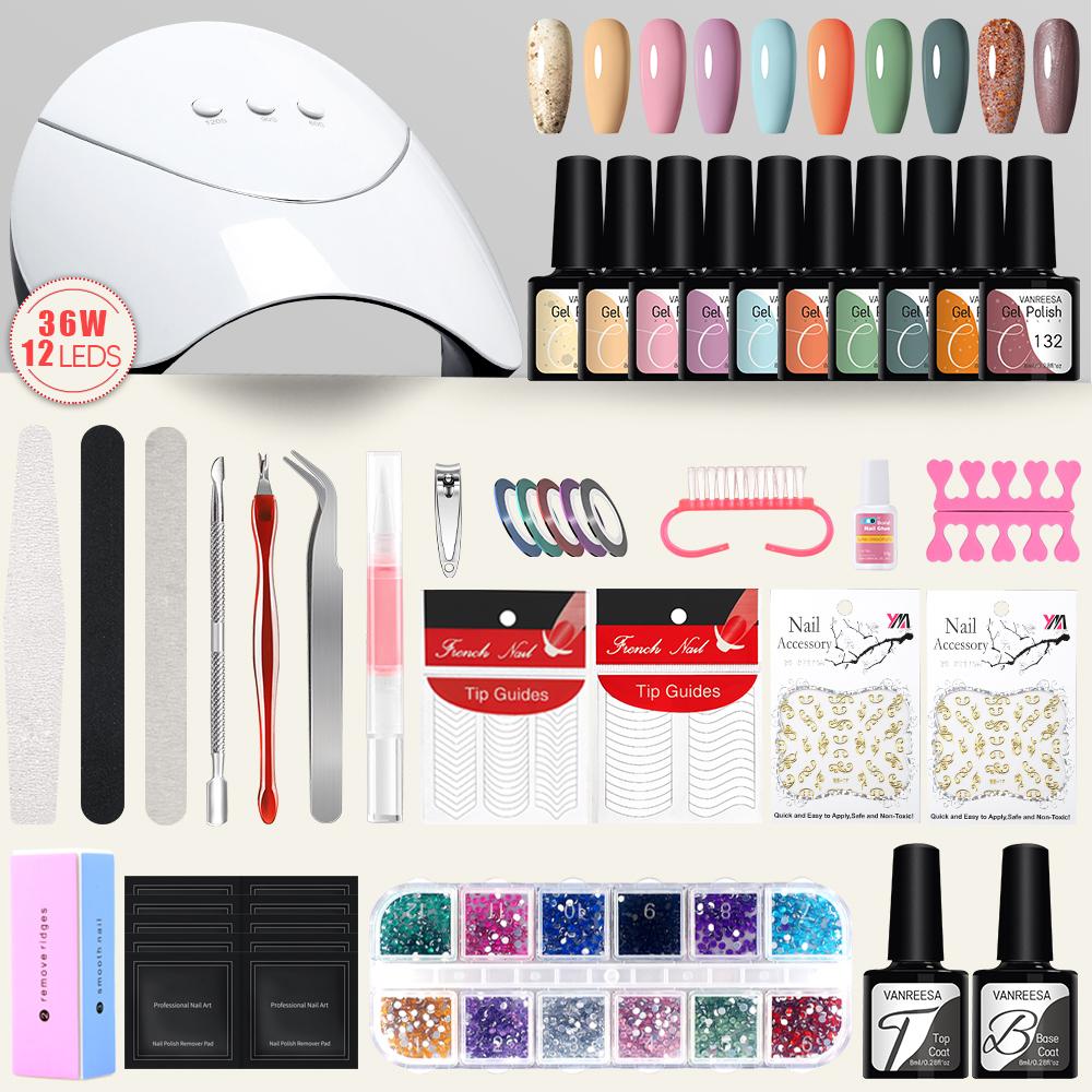 VANREESA Маникюрный набор для наращивания ногтей Полигель для наращивания с набором гель-лаков для ногтей УФ-светодиодная лампа Фреза для ногтей Набор для дизайна накладных ногтей
