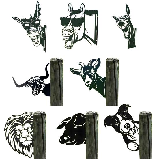 Peeping Animal Sign Weather-proof Heavy Duty Outdoor Garden Patio Yard Lawn Metal Donkey Horse Cow Sheep Dog Pig Lion Silhouette Decoration Ornament