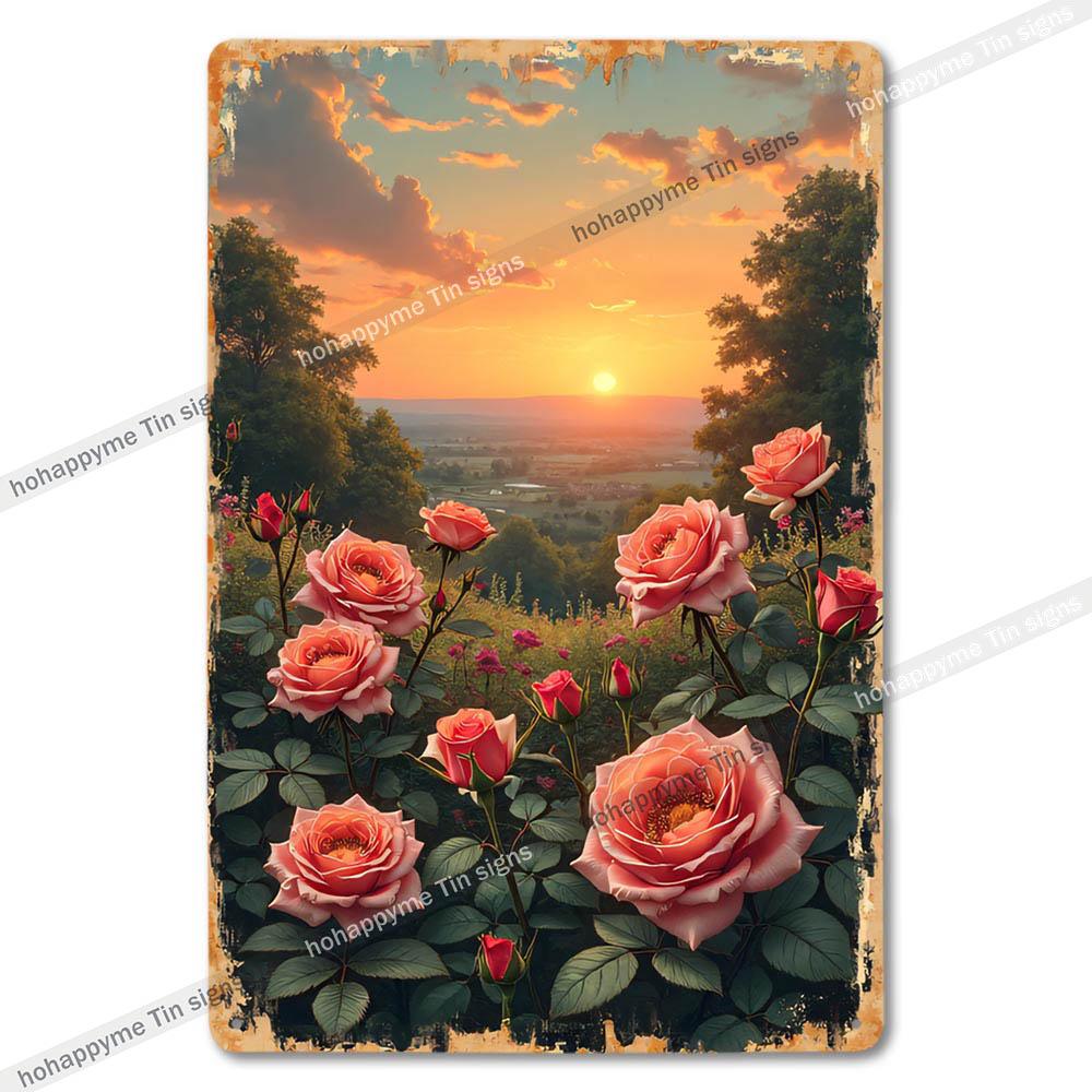 Retro Floral Metal Tin Signs Home Decor Wall Art Garden Farmhouse Country Kitchen Bathroom Living Room