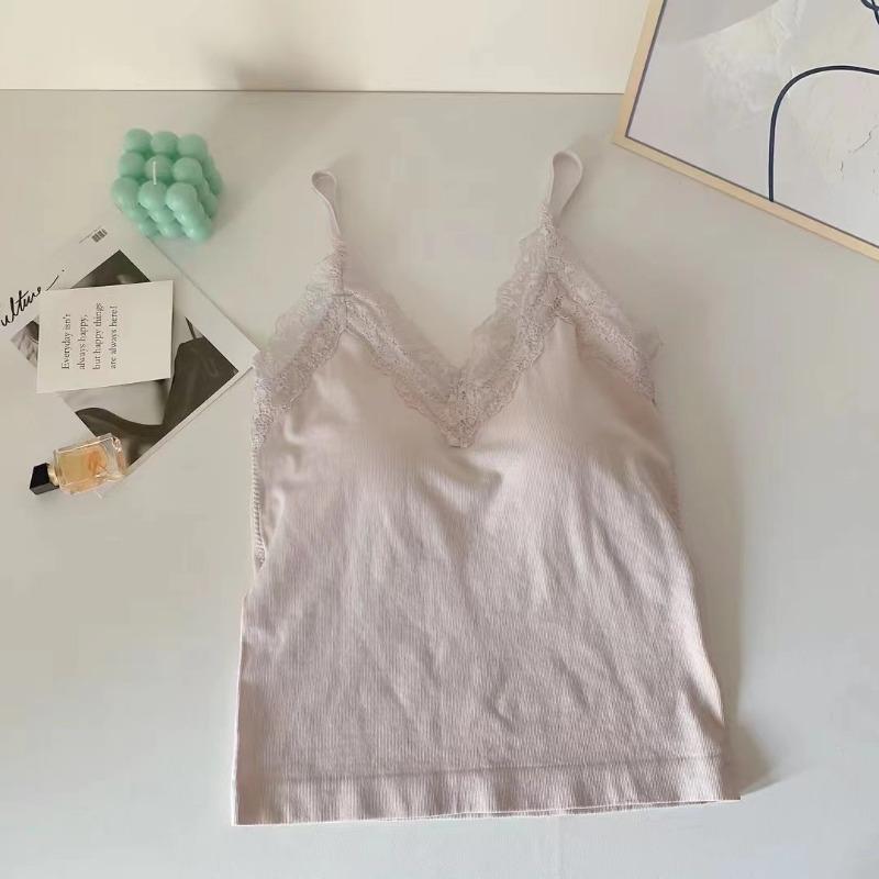 Бесшовный топ с кружевной отделкой и встроенным бюстгальтером, облегающий летний стиль
