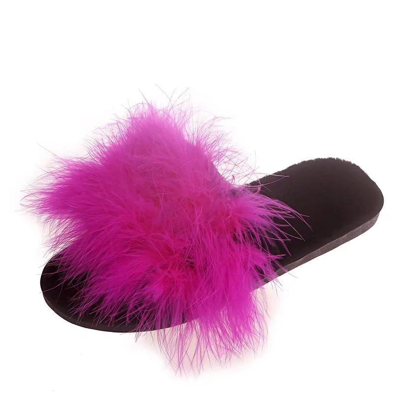 Fashion Fashion Fluffy Faux Fur Slippers for Women Soft Plush Open Toe Home Slippers Woman Autumn Winter Indoor Cozy Furry Flat Slides