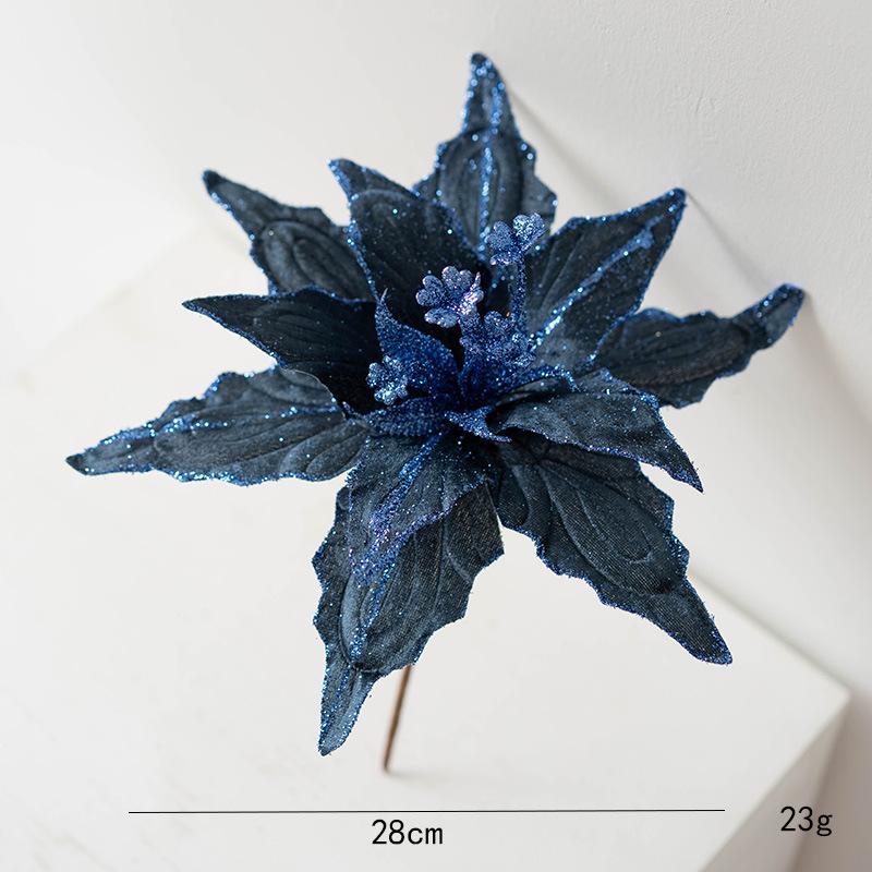 Christmas Festivities Glitter Flocked Flowers Velvet Decorative Flowers Lifelike Holiday Flower Decoration For Christmas Trees