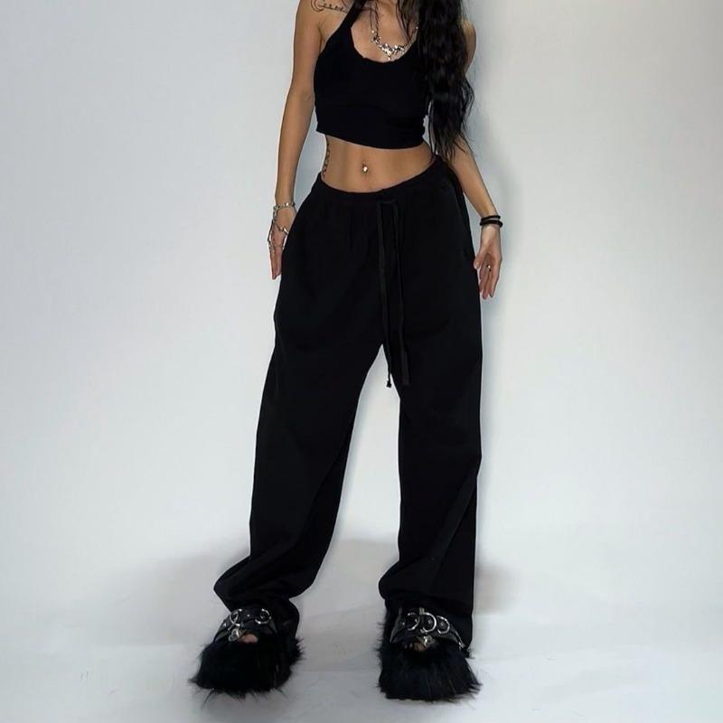 Women's High-Waist Lace-Up Sweatpants - Solid Casual Loose Joggers, Classic Baggy Streetwear Sport Dance Trousers