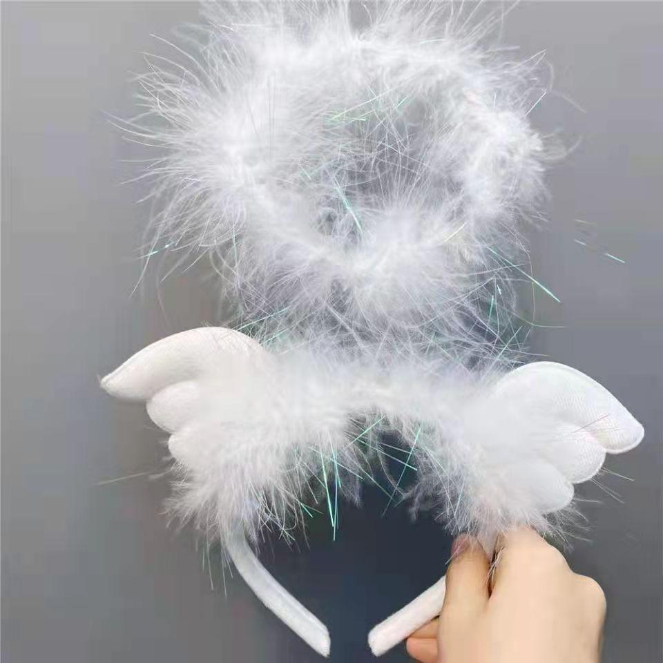 Angel Halo Glow Headband with Fairy Wings - Feather & Silk Christmas Hair Accessory