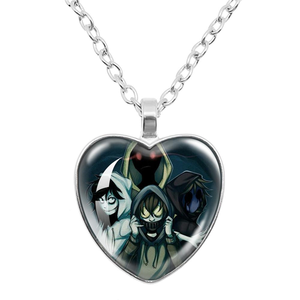 Jeff And Jane The Killer Necklace Anime Creepypasta Creepy Pasta Ticci Toby Creative Cartoon Glass Cabochon Heart Pendant Gifts