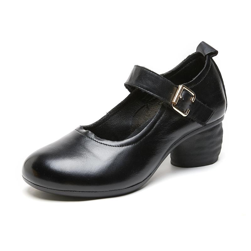 Туфли-лодочки в стиле ретро для женщин на среднем каблуке ручной работы Туфли Мэри Джейн 2024 Женские винтажные элегантные туфли-лодочки из натуральной кожи