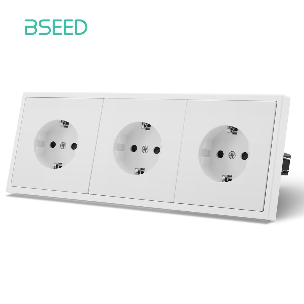 BSEED EU Large Button Wall Switches 1/2Gang 1Way Wall Power Sockets Dual USB Phone Charge Port 5V White Home E-Series