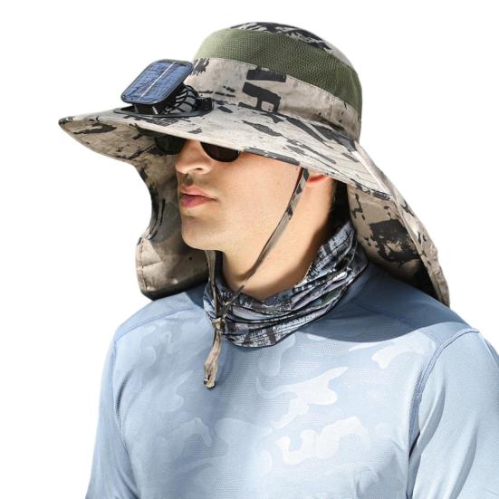 Мужская рыбацкая шляпа с солнечным вентилятором, ветрозащитный ремешок с большими полями, зарядка через USB, защита от ультрафиолета и солнечного света, быстрая сушка, отличная воздухопроницаемость, рыбалка на открытом воздухе