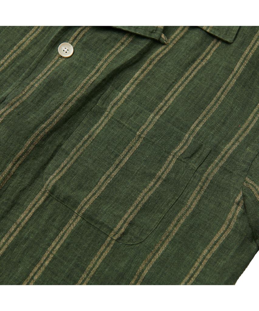 PRODESHIRT [Comfort] Vintage Linen Striped Camp Shirt (Olive)