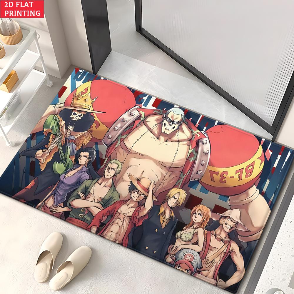 Anime Pirate Crew Treasure Doormat, Cartoon Character Non-slip Floor Mat, Decorative Entrance Rug for Home Living Room Bedroom