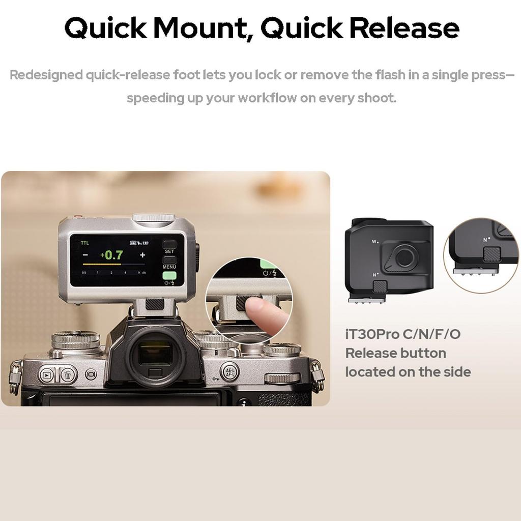 Godox IT30Pro O TTL Вспышка для камеры Сенсорный экран Быстрая зарядка Легкая конструкция Компактная зарядка и 560 полных вспышек Контроль света Рассеиватель для Olympus