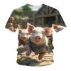 Funny Singing Pig T-shirt Men's Clothing Short Sleeves Round Neck T Shirt 3D Printed Animal Summer Casual Fashion Tees