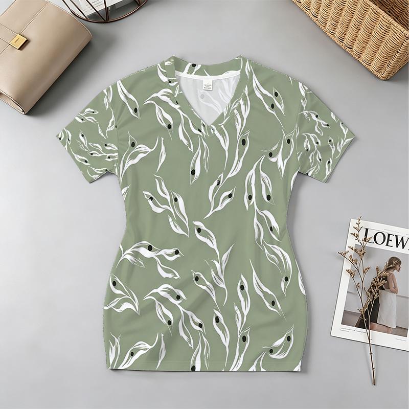 Women's Short Sleeve Leaf Pattern Mini Dress – Summer Vibe, Slim Fit, Comfy Fabric, Versatile for Daily & Casual Outings